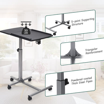 Table roulante pour ordinateur portable à angle réglable en hauteur