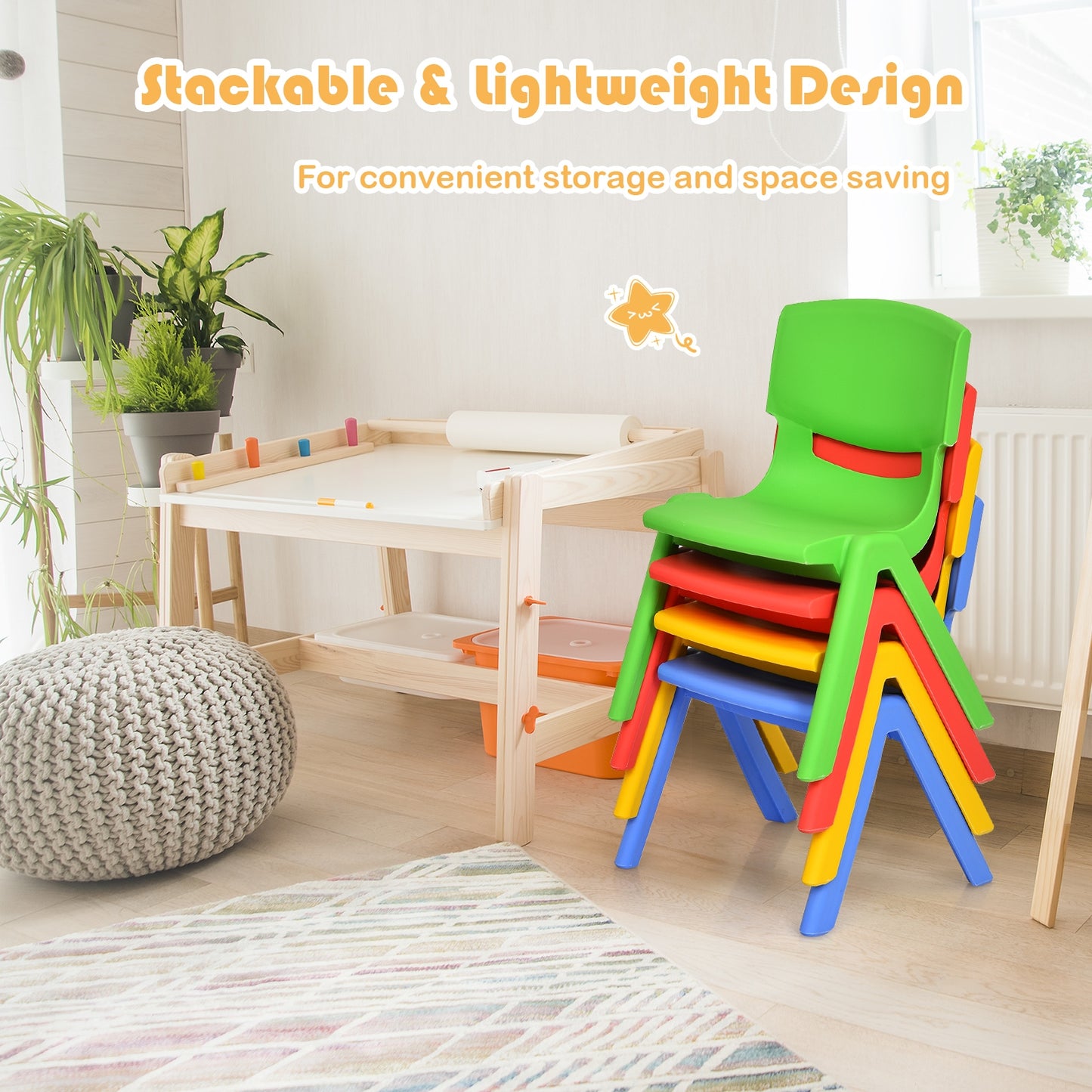 Ensemble table et 4 chaises en plastique coloré pour enfants