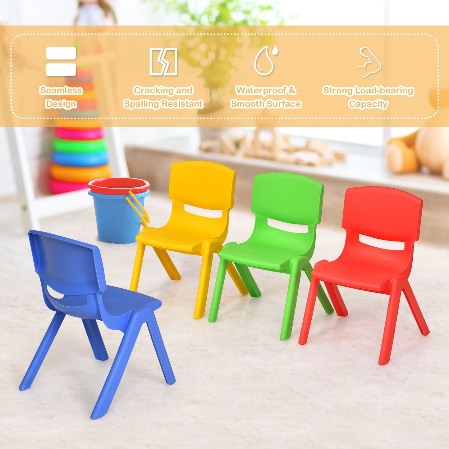 Ensemble table et 4 chaises en plastique coloré pour enfants