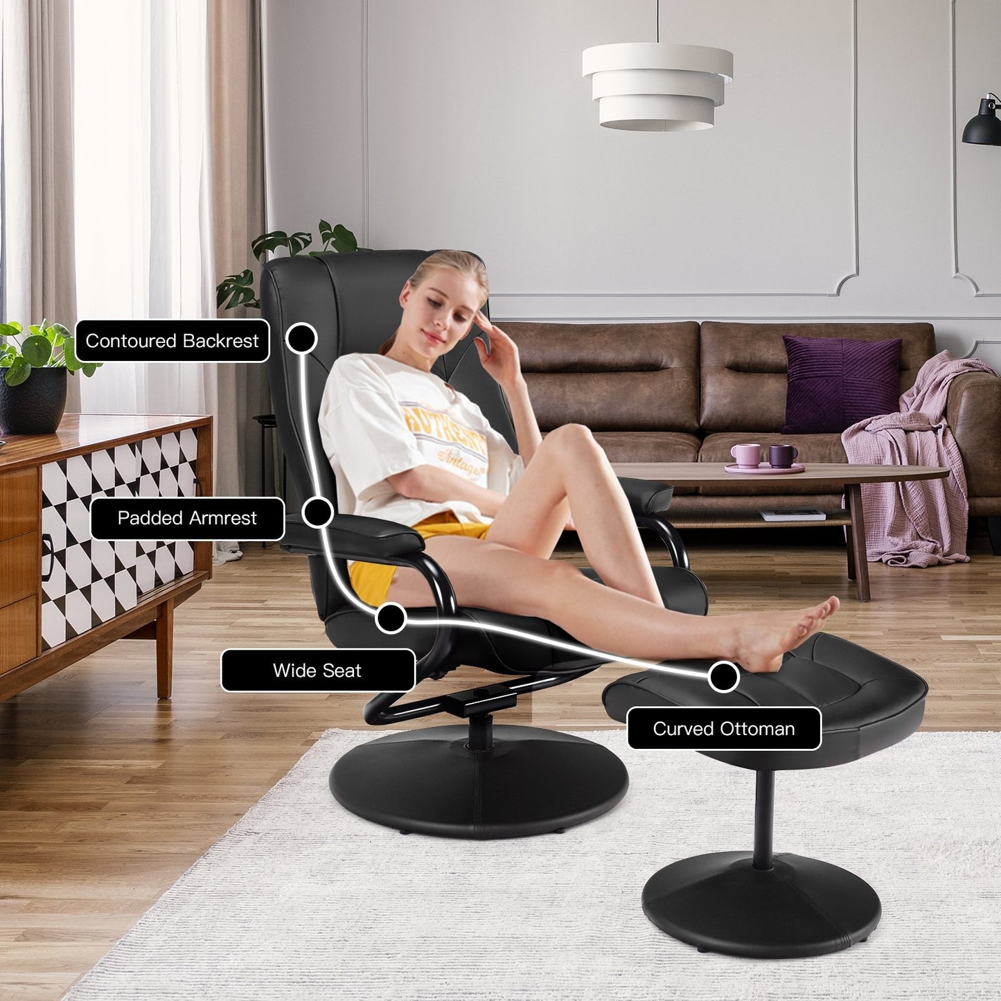 Fauteuil inclinable pivotant avec repose-pieds