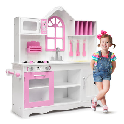 Wood Toy Kitchen Kids Cooking Pretend Play Set