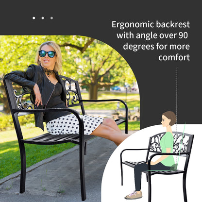 50 Inch Patio Park Steel Frame Cast Iron Backrest Bench Porch Chair