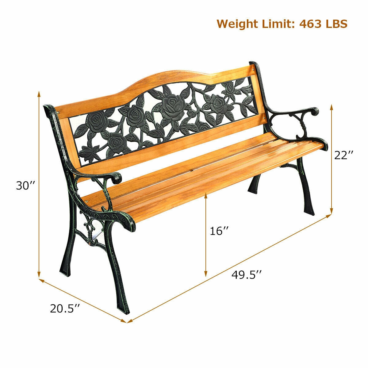 Banc de terrasse d'extérieur en fonte rose