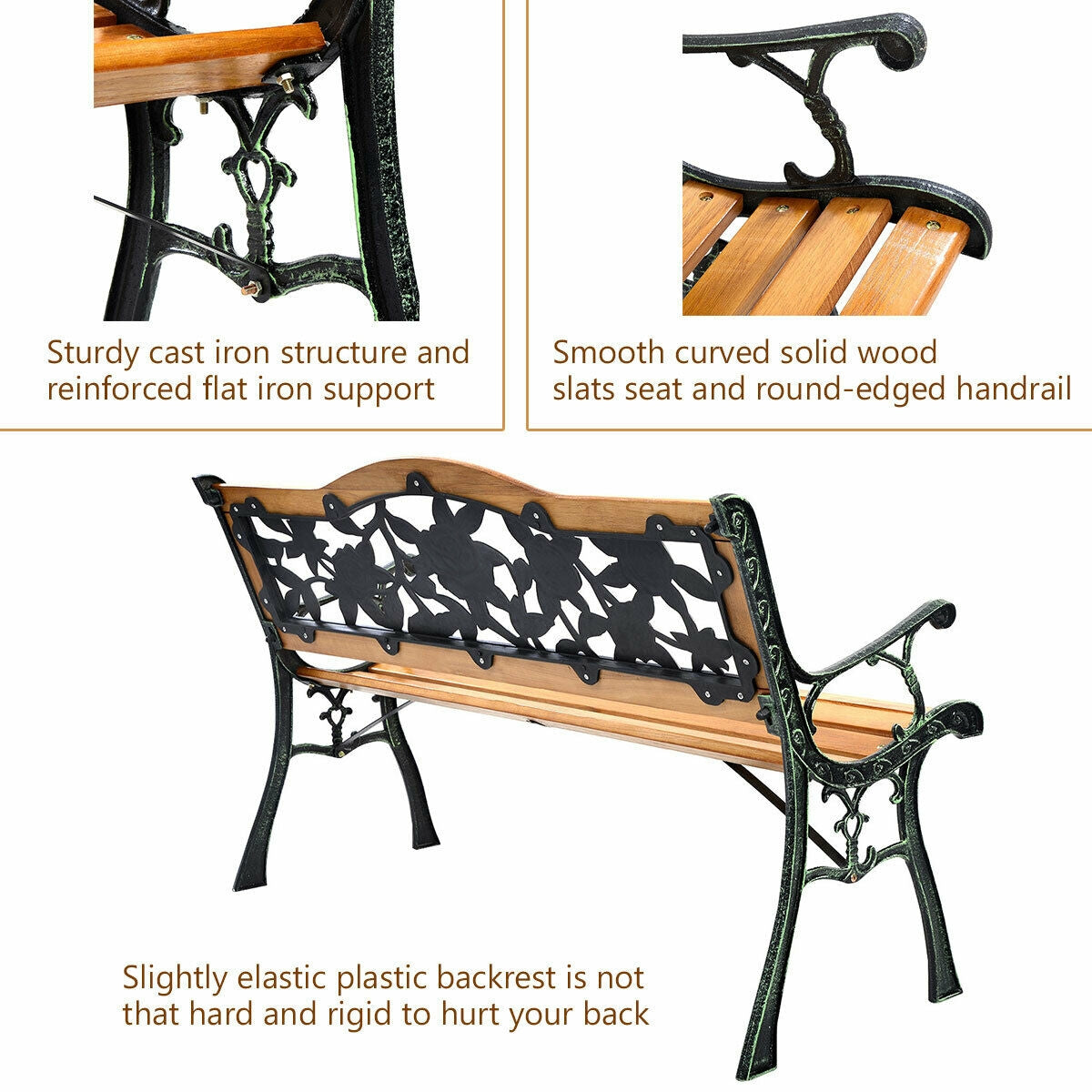 Outdoor Cast Iron Patio Bench Rose