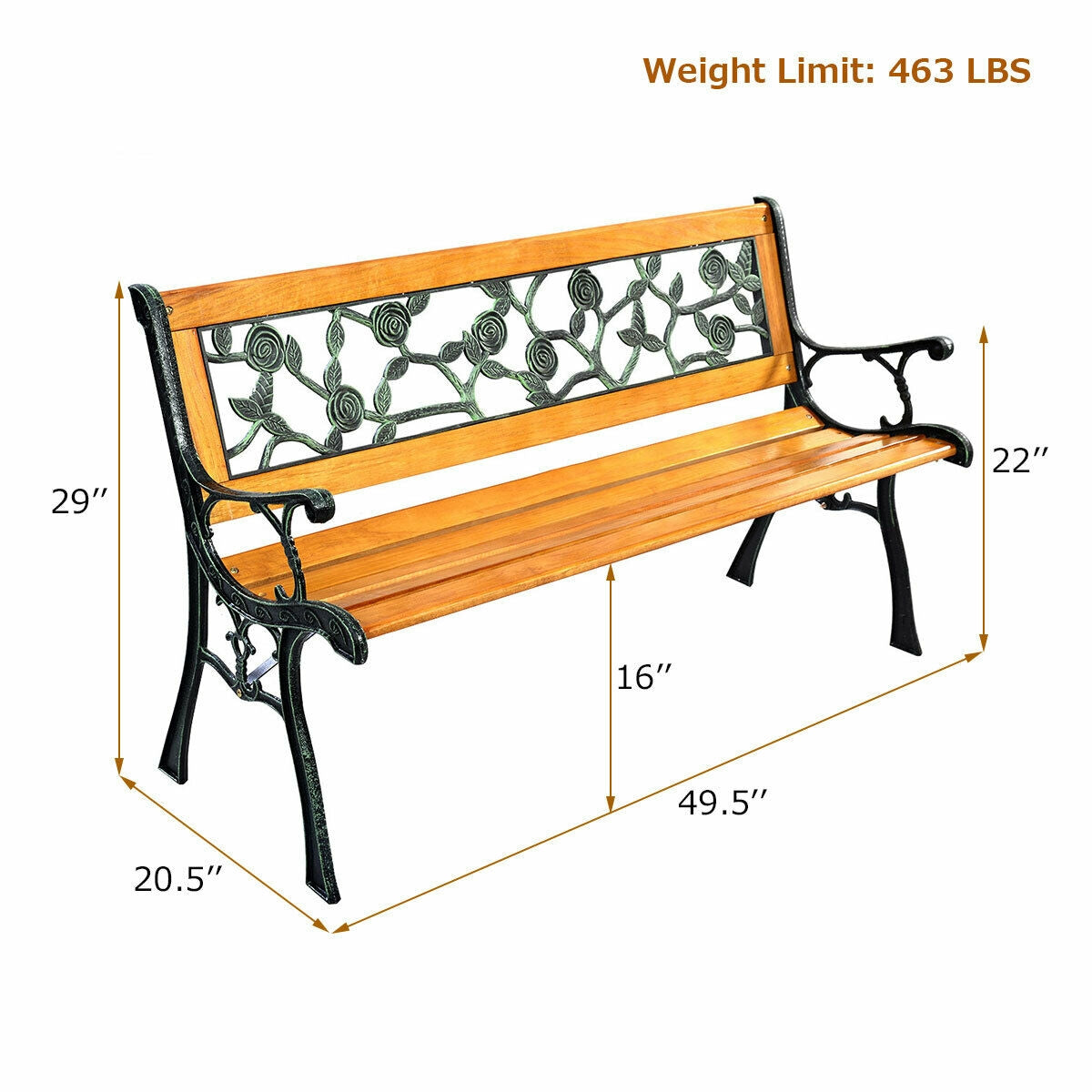 Banc de jardin pour porche et patio de 49 1/2 pouces