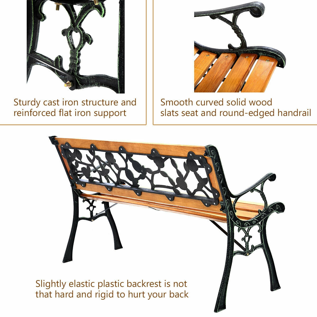 Banc de jardin pour porche et patio de 49 1/2 pouces