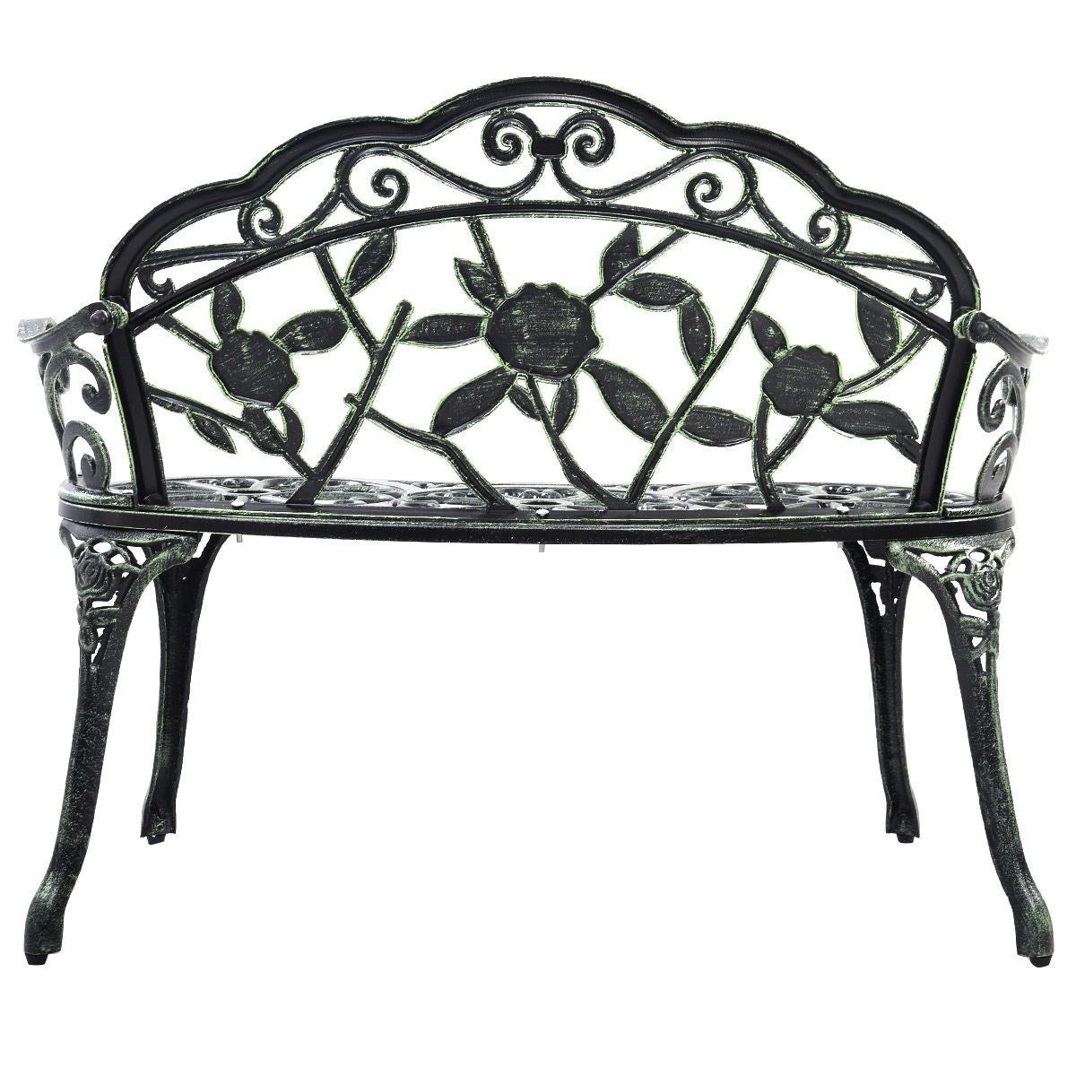 Banc de terrasse extérieur en fonte d'aluminium, couleur rose antique