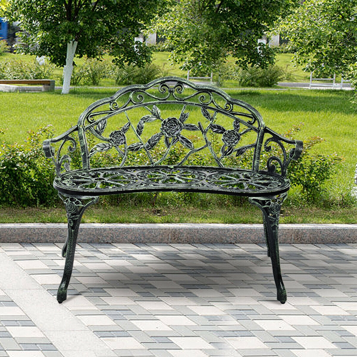 Banc de terrasse extérieur en fonte d'aluminium, couleur rose antique