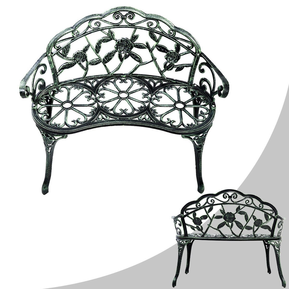 Banc de terrasse extérieur en fonte d'aluminium, couleur rose antique