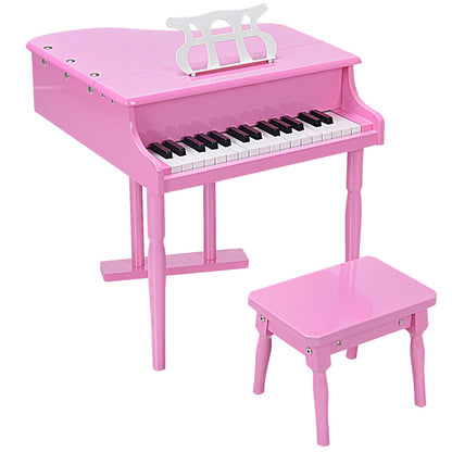 Mini piano à queue 30 touches pour enfants avec banc - Rose