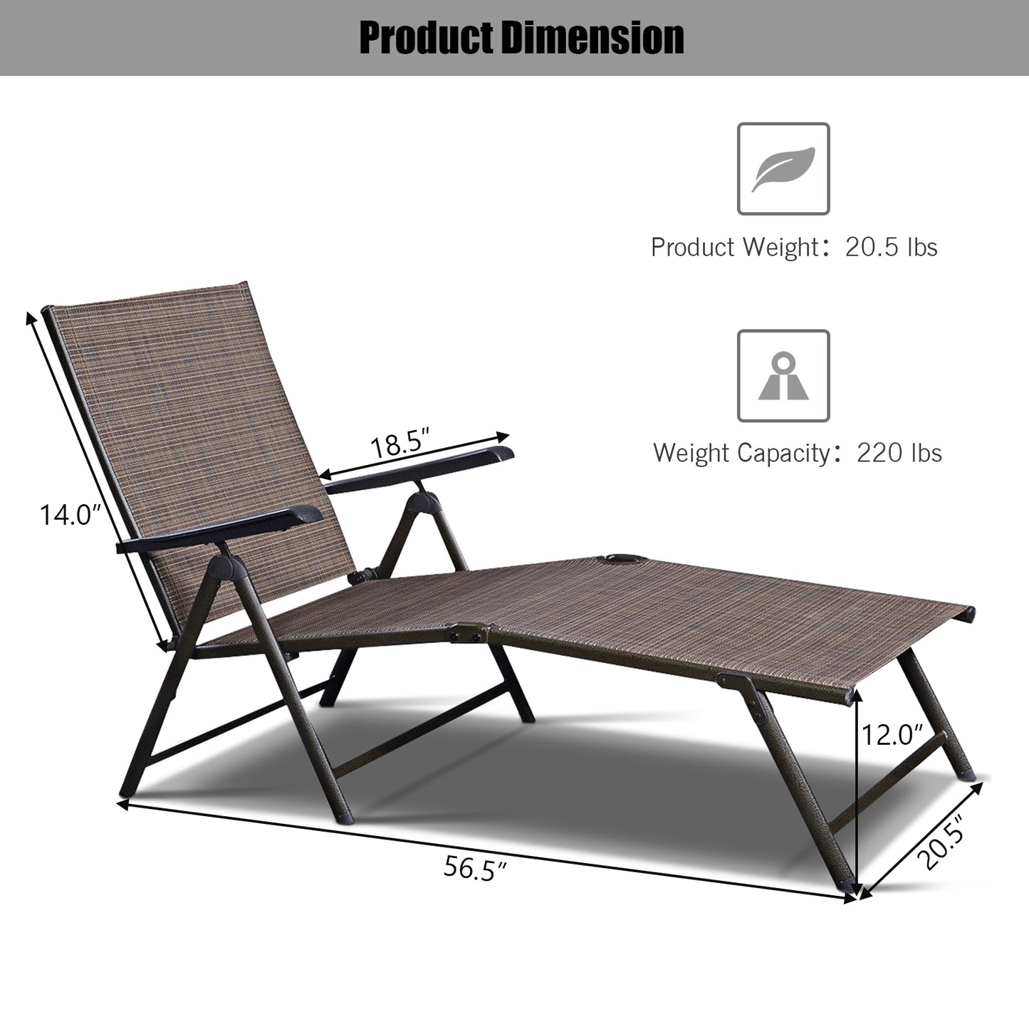 Chaise longue de piscine extérieure réglable pour patio