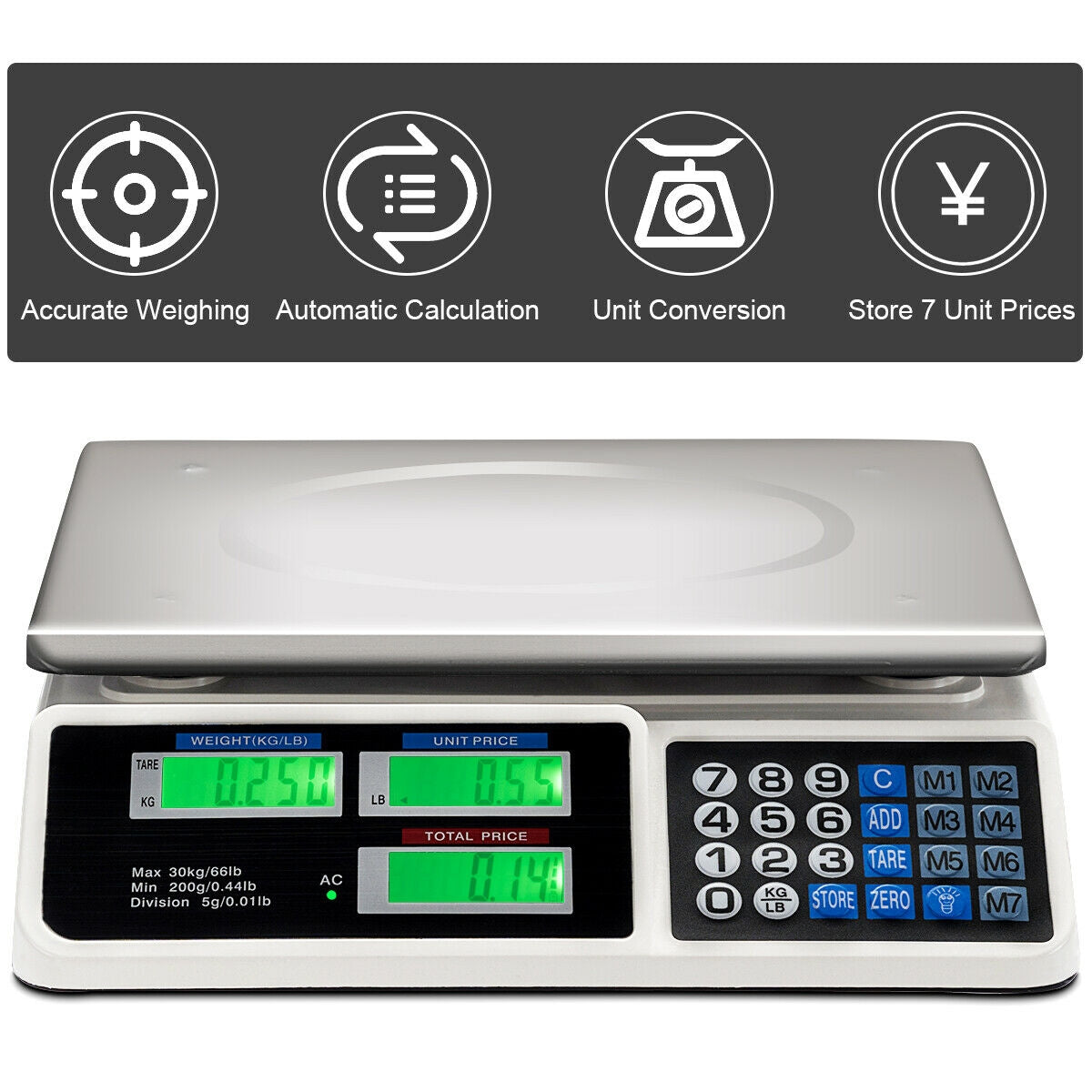 66 lbs Electronic Price Computing Scale with LCD Screen Display