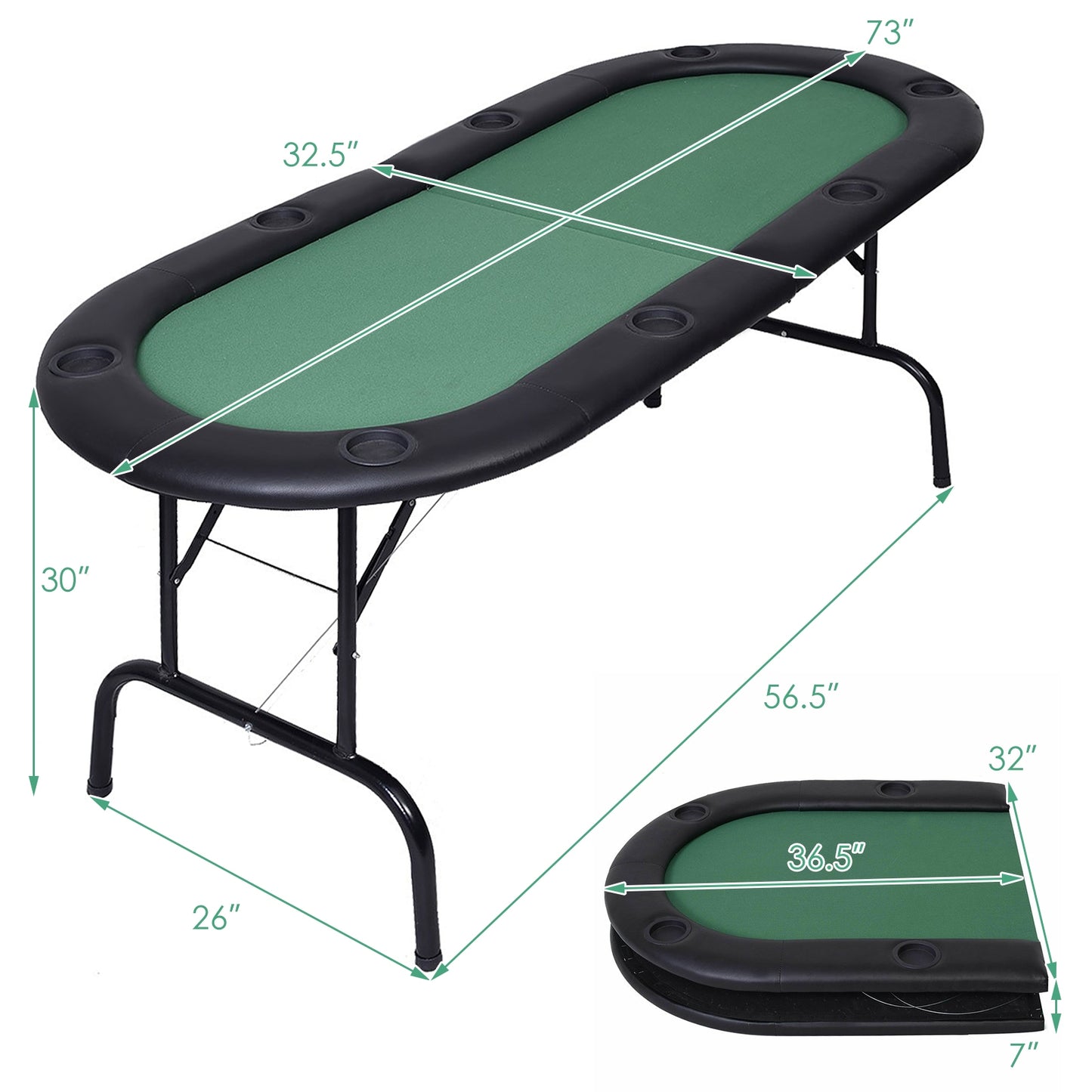 8 Players Texas Holdem Foldable Poker Table