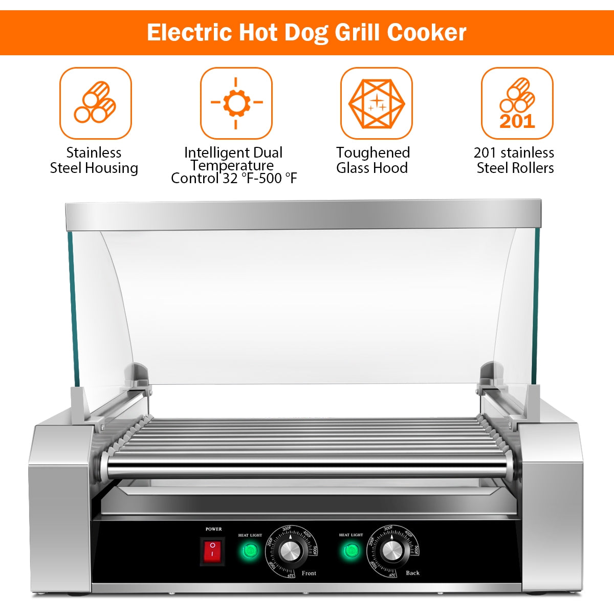 Machine commerciale en acier inoxydable pour 11 rouleaux de gril et 30 hot-dogs