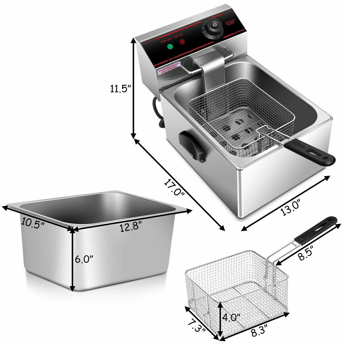 Friteuse électrique simple de 1 700 W avec panier à cuillère