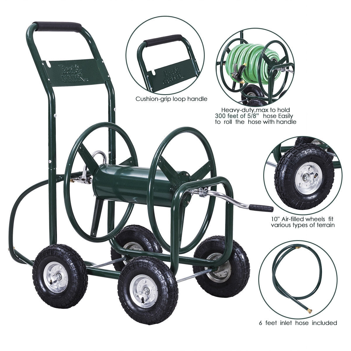 Chariot à enrouleur de tuyau d'arrosage pour jardin et plantation d'eau de 300 pieds