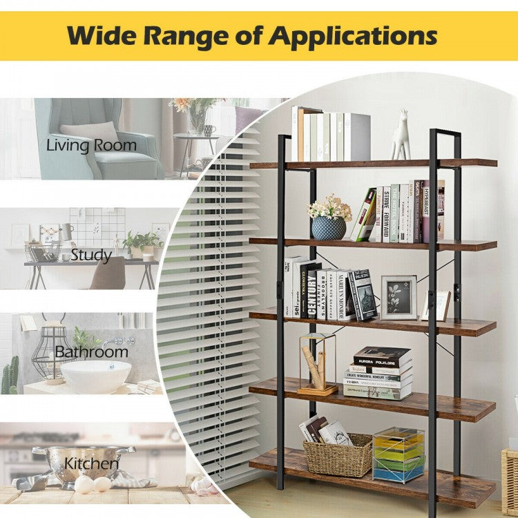 3/5 Tiers Industrial Bookcase with Metal Frame for Home Office