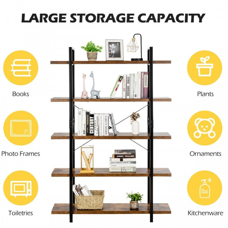 3/5 Tiers Industrial Bookcase with Metal Frame for Home Office