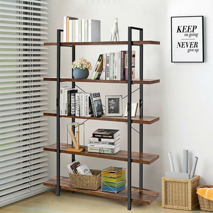 3/5 Tiers Industrial Bookcase with Metal Frame for Home Office