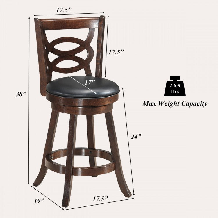 Chaise de salle à manger pivotante rembourrée à hauteur de comptoir en expresso avec siège coussiné