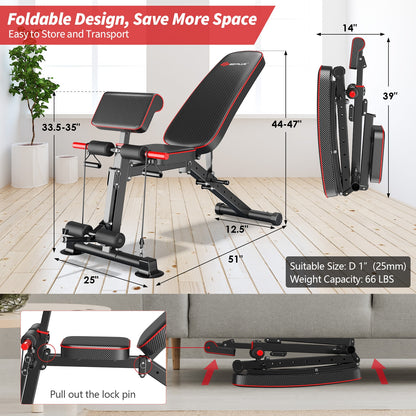 All-in-one Adjustable Weight Folding Workout Bench with Elastic Cable