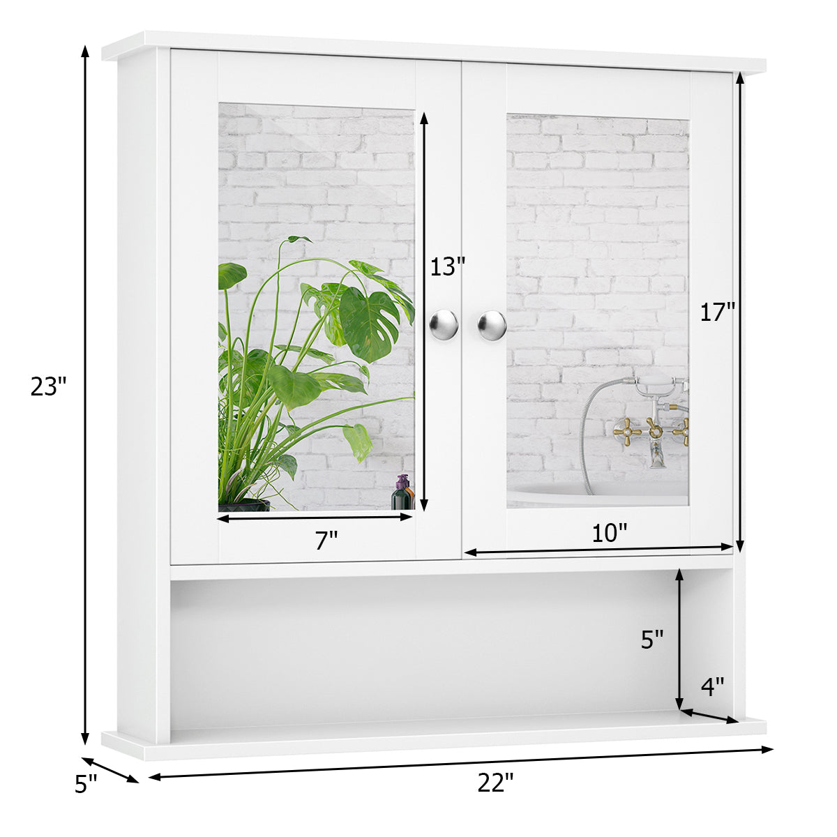 Bathroom Wall Cabinet with Double Mirror Doors-White