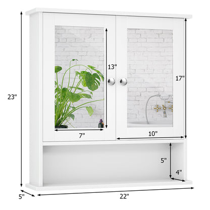 Armoire de salle de bain murale avec portes à double miroir - Blanc