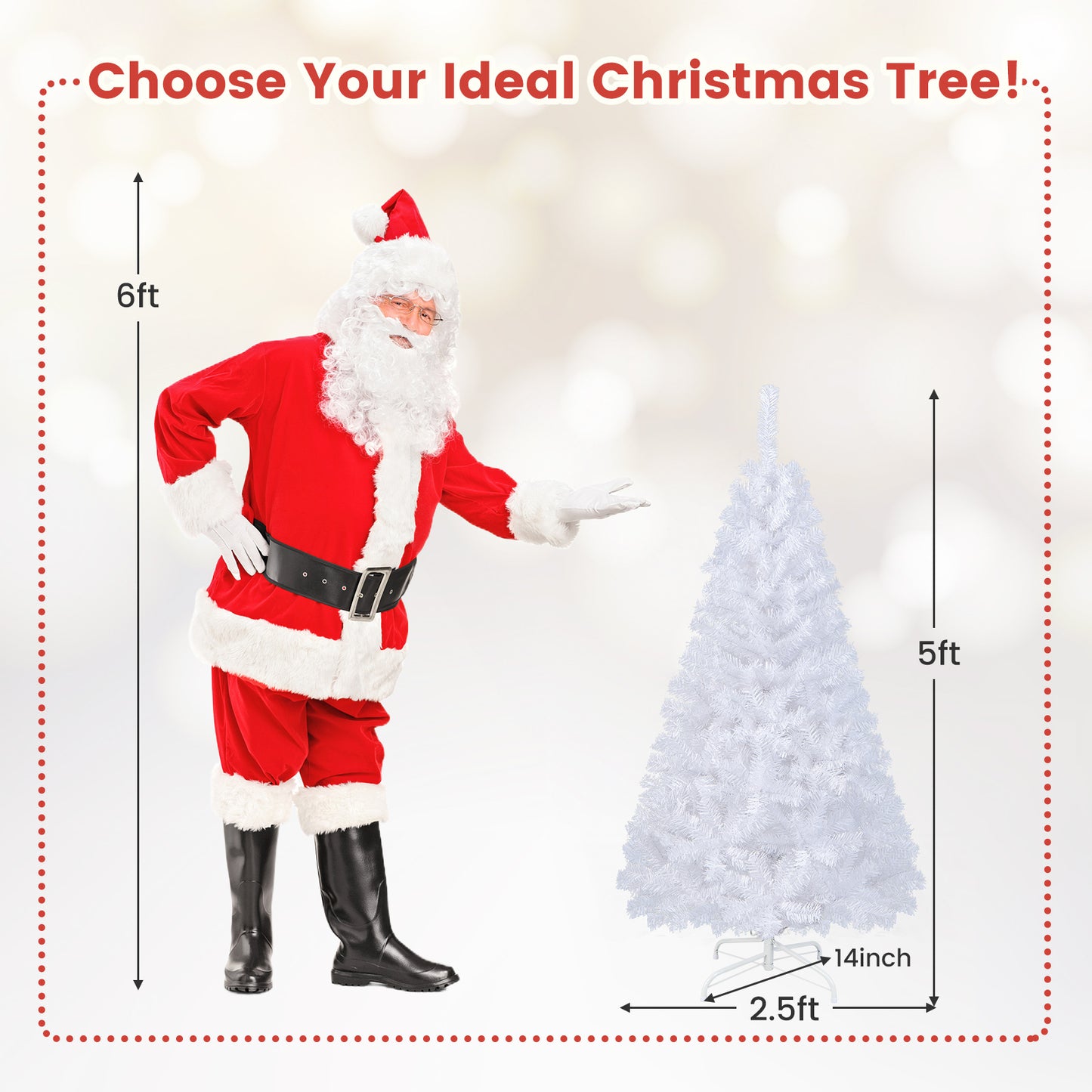 5/6/7/8 Feet White Christmas Tree with Solid Metal Stand