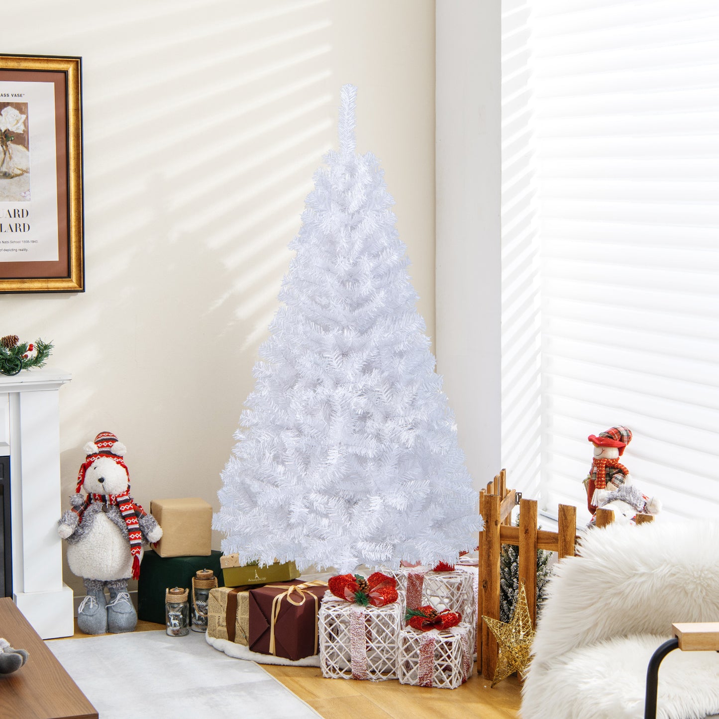 5/6/7/8 Feet White Christmas Tree with Solid Metal Stand