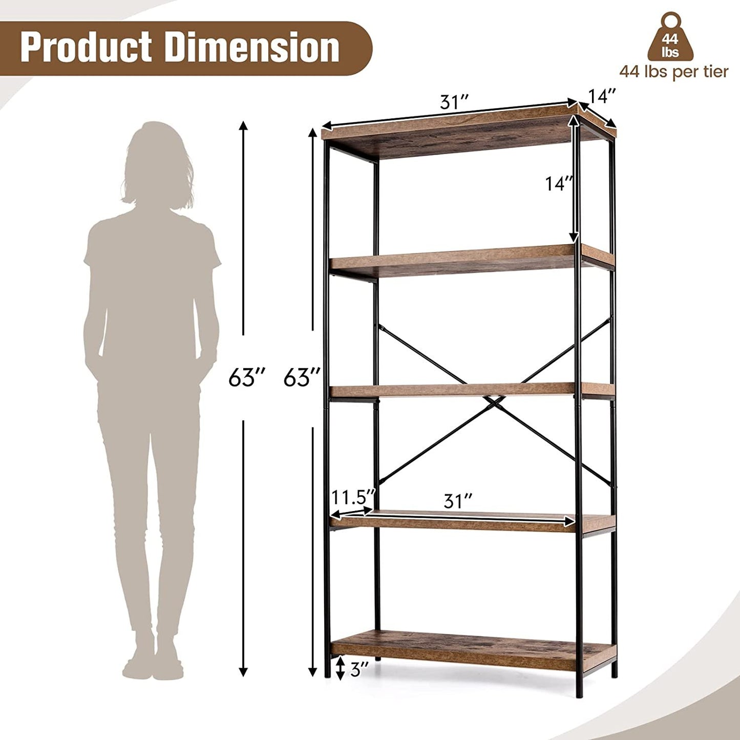 Multipurpose Open Bookcase Industrial Rack Wide Standing Storage Shelf