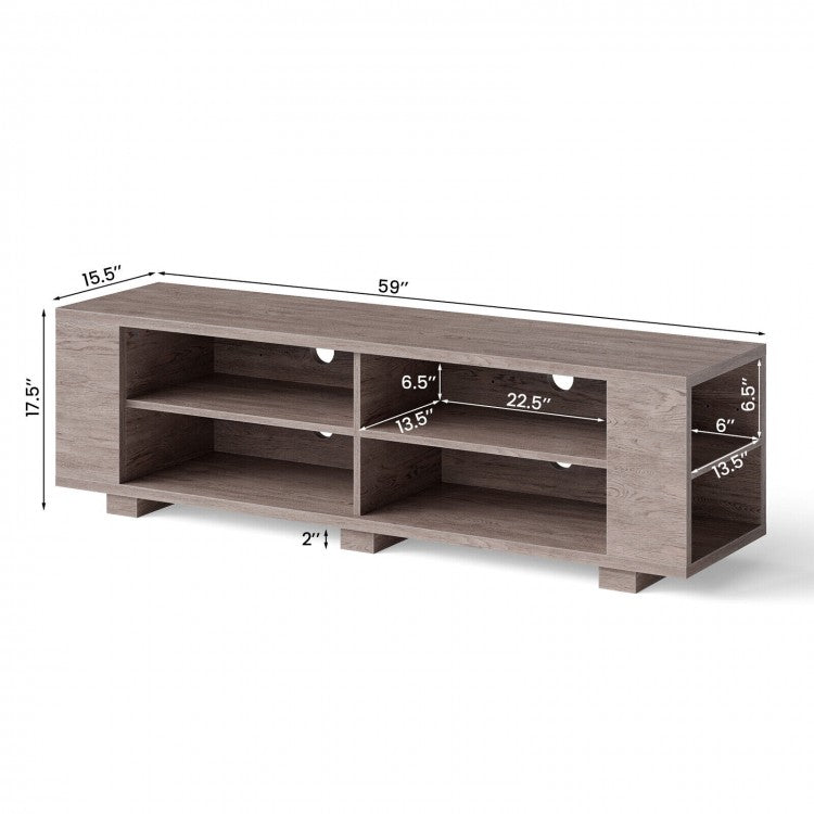 Wooden TV Stand with 8 Open Shelves for TVs up to 65 Inch Flat Screen