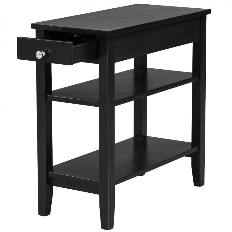 Side End Table with Drawer and 2-Tier Open Storage Shelves for Space Saving