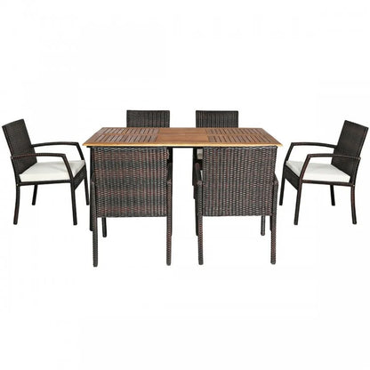 7Pcs Patio Rattan Cushioned Dining Set with Umbrella Hole