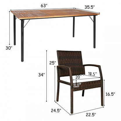 Ensemble de salle à manger rembourré en rotin pour patio 7 pièces avec trou pour parasol