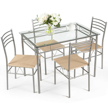 5 Pieces Dining Set Glass Table and 4 Chairs