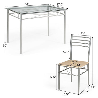 5 Pieces Dining Set Glass Table and 4 Chairs