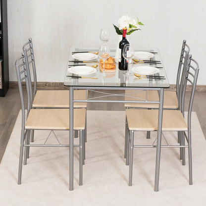 5 Pieces Dining Set Glass Table and 4 Chairs