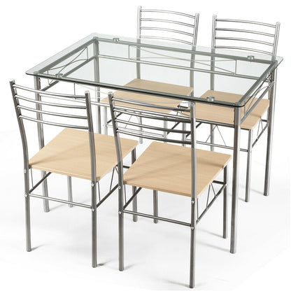 5 Pieces Dining Set Glass Table and 4 Chairs