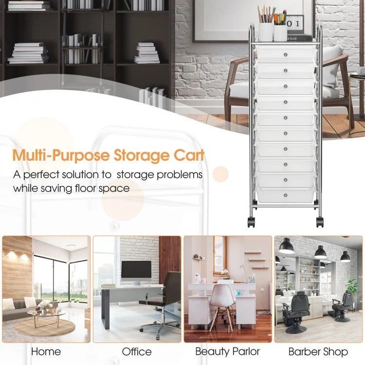 10 Drawer Rolling Storage Cart Organizer with 4 Universal Casters