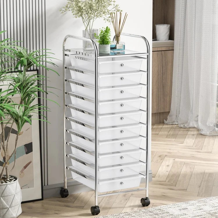 10 Drawer Rolling Storage Cart Organizer with 4 Universal Casters