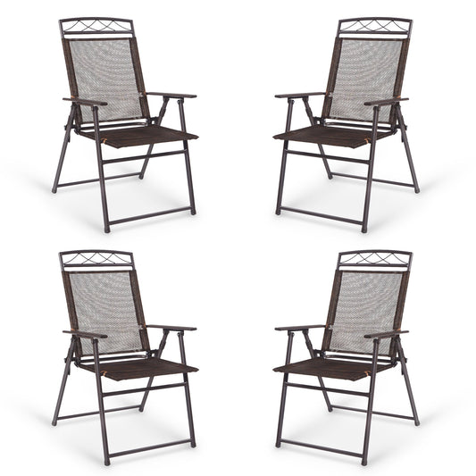 Set of 4 Patio Folding Sling Chairs Steel Camping Deck