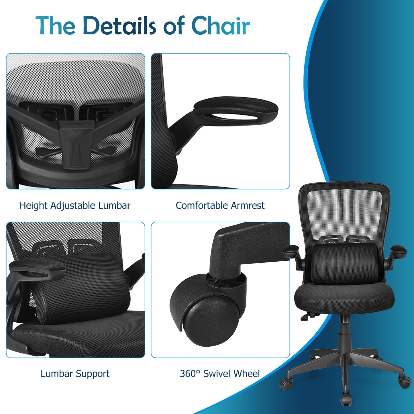 Ergonomic Desk Chair with Lumbar Support and Flip-up Armrest