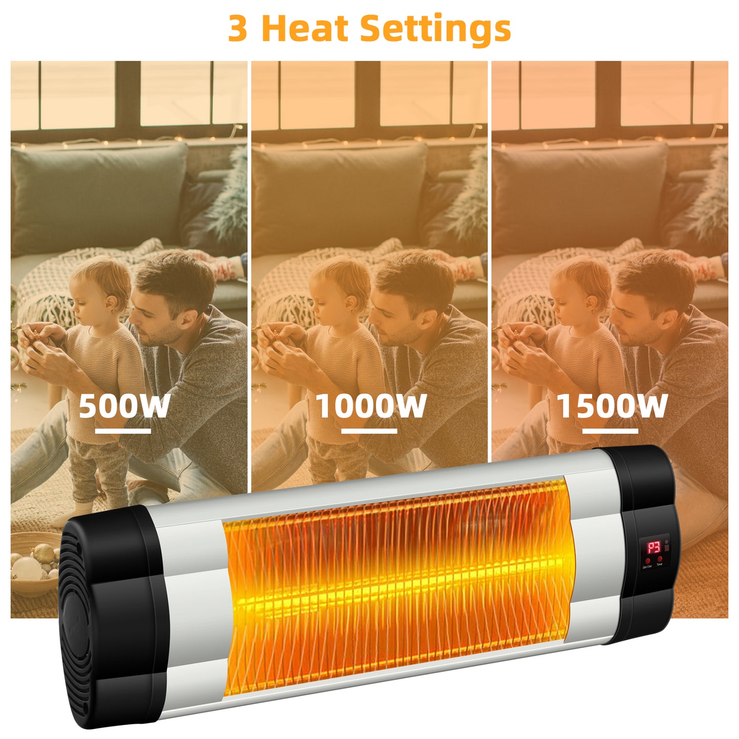 1500W Adjustable Infrared Wall-Mounted Patio Heater with Remote Control