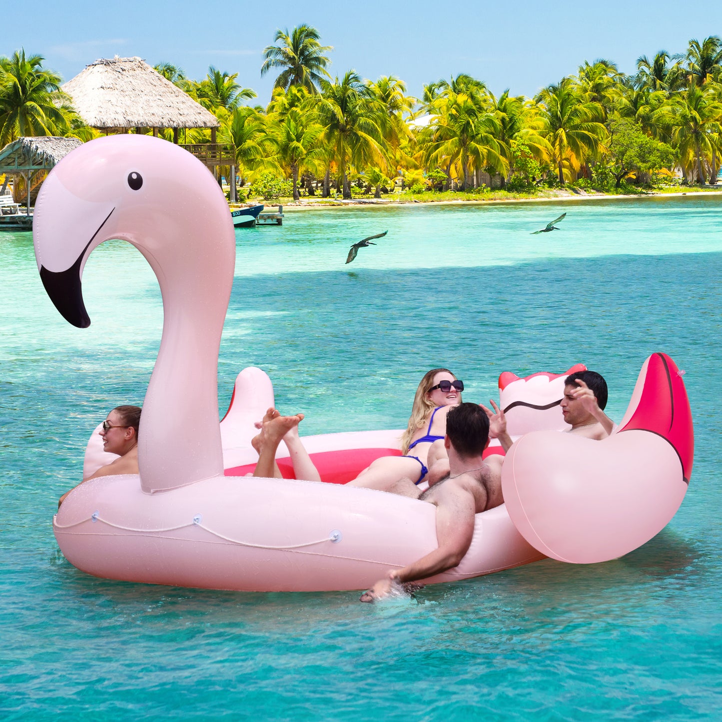 Île flottante gonflable flamant rose pour 6 personnes avec 6 porte-gobelets pour piscine et rivière