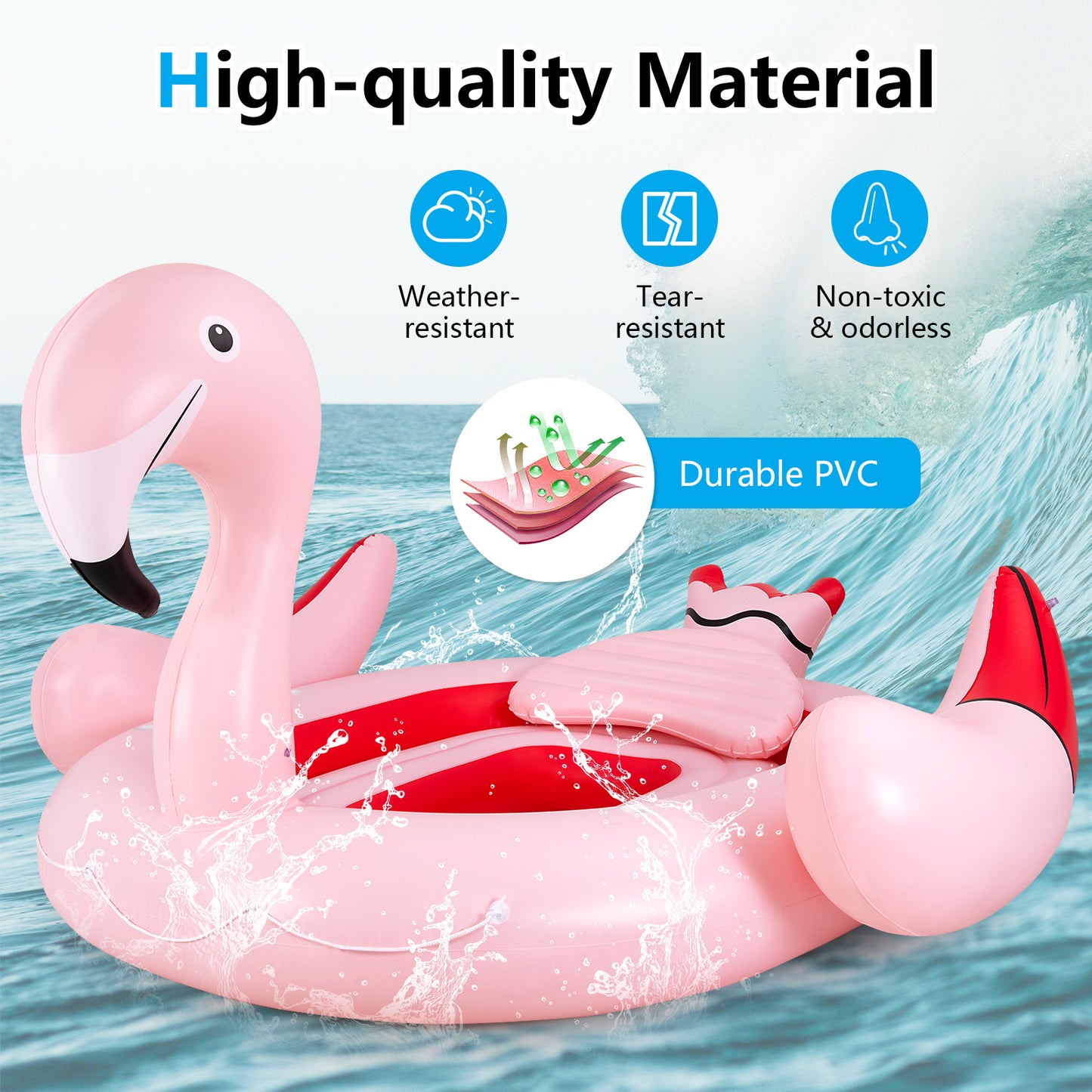 Île flottante gonflable flamant rose pour 6 personnes avec 6 porte-gobelets pour piscine et rivière