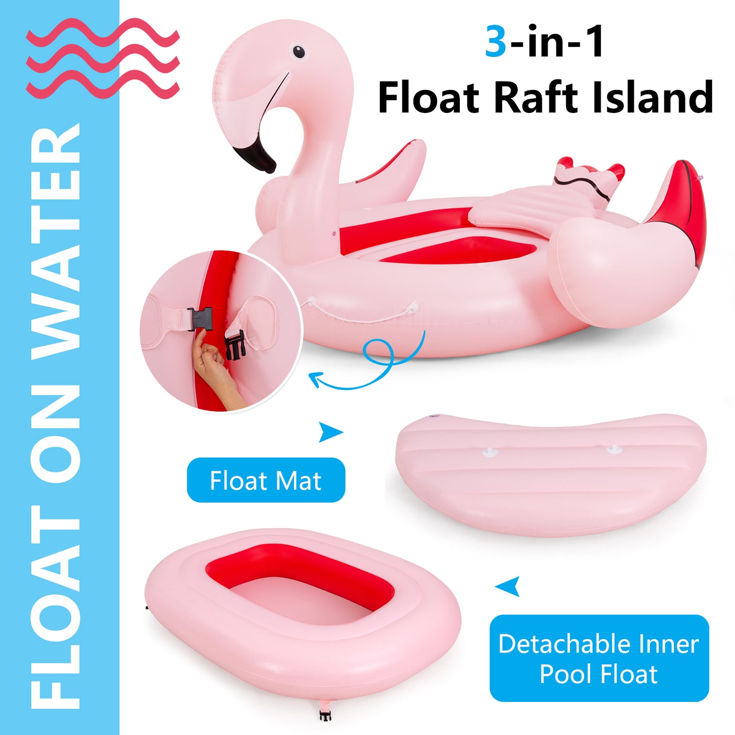 Île flottante gonflable flamant rose pour 6 personnes avec 6 porte-gobelets pour piscine et rivière