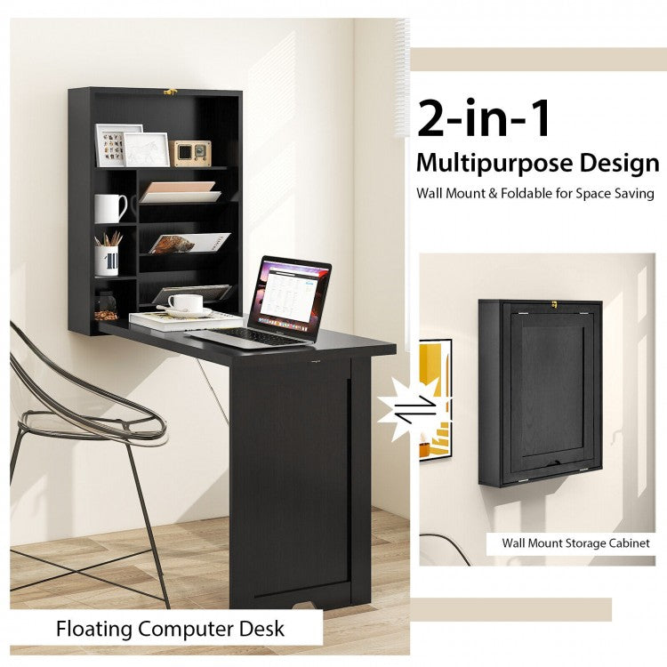 Wall Mounted Fold-Out Convertible Floating Desk Space Saver