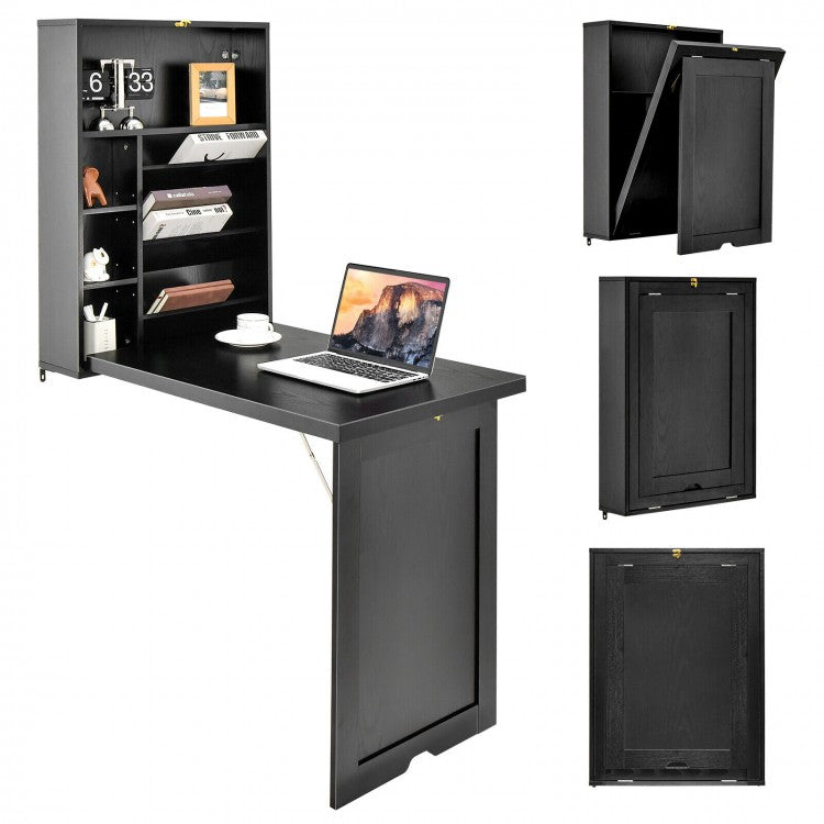 Wall Mounted Fold-Out Convertible Floating Desk Space Saver