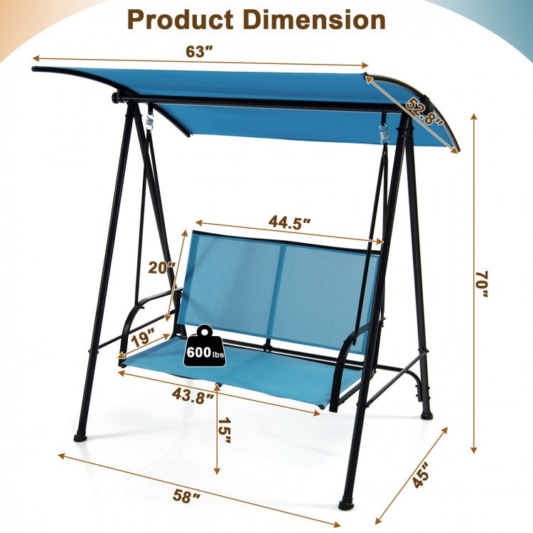 Balançoire d'extérieur à 2 places avec siège en tissu confortable et cadre en métal robuste - Bleu marine