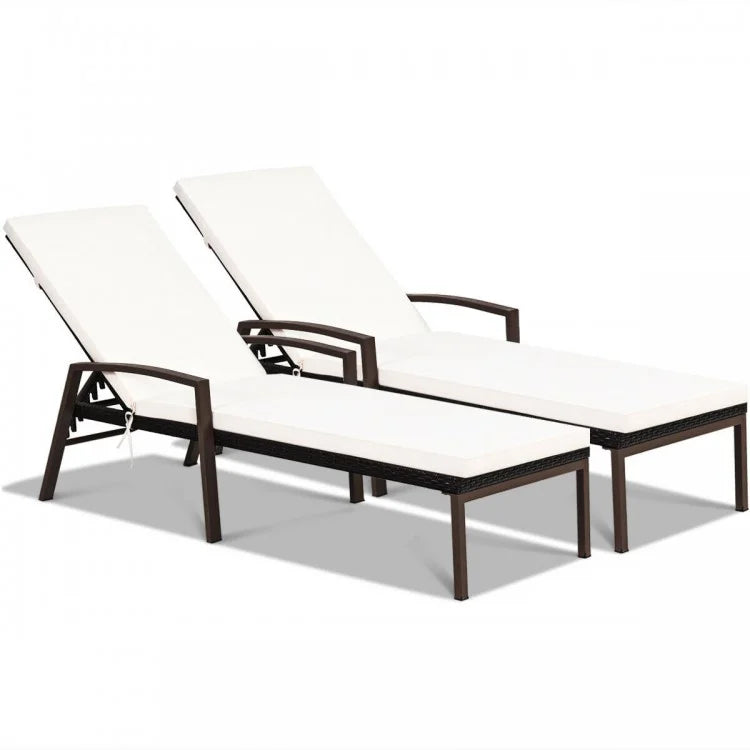 Chaise longue de patio en rotin à dossier réglable avec accoudoirs et coussins amovibles - Blanc